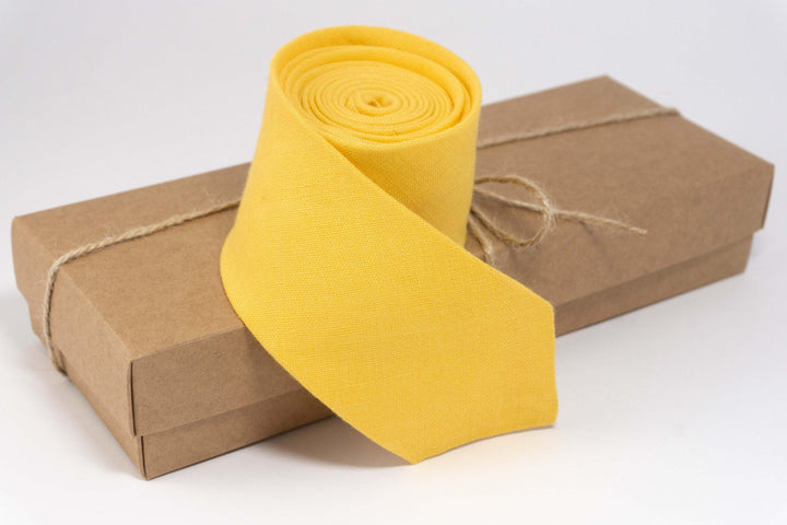 Yellow Wedding Necktie | 100% Natural Linen Regular Tie for Special Occasions